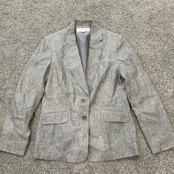 Jones New York Jackets & Blazers - Jones New York Suit 100% Linen Grey Striped 2 Button Blazer Women’s US 10